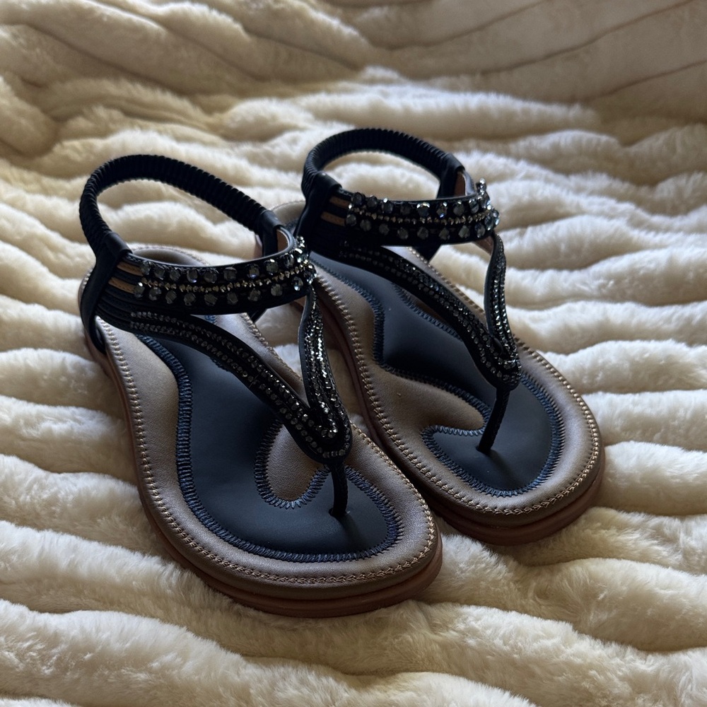 Black Beaded Women's Sandals